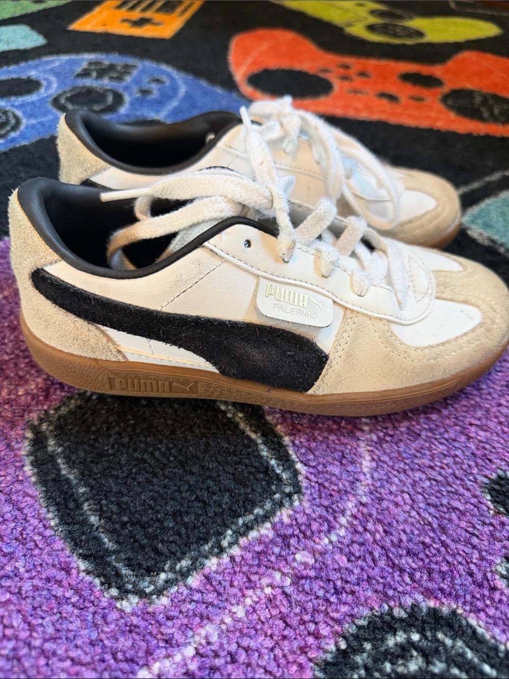Puma Palermo Sneakers in White, Black & Gum